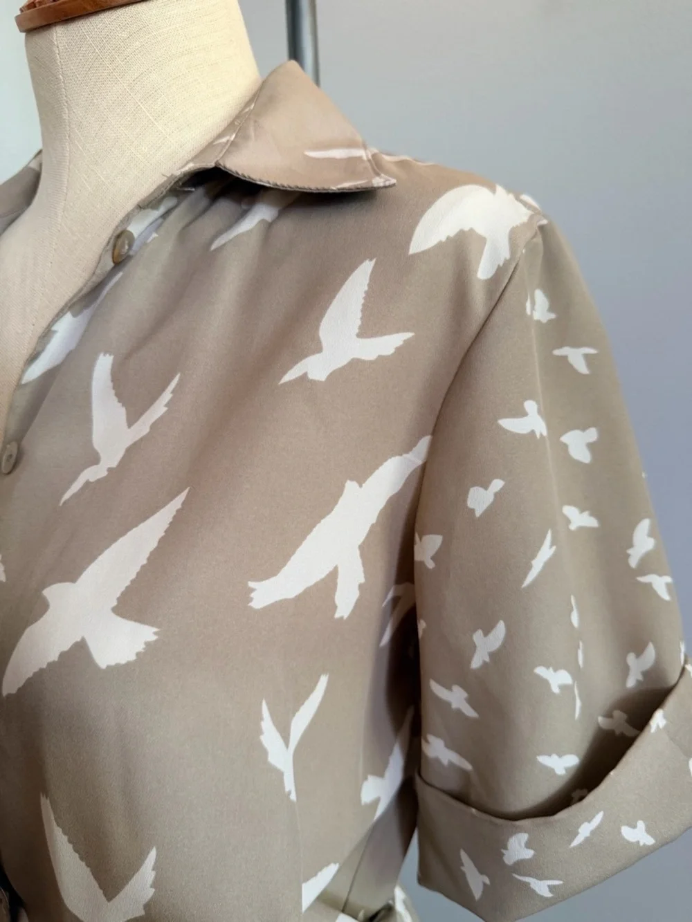 Corey Lynn Calter for Anthropologie Beige Bird-Print Tie-Waist Jumpsuit - Picture 5 of 9